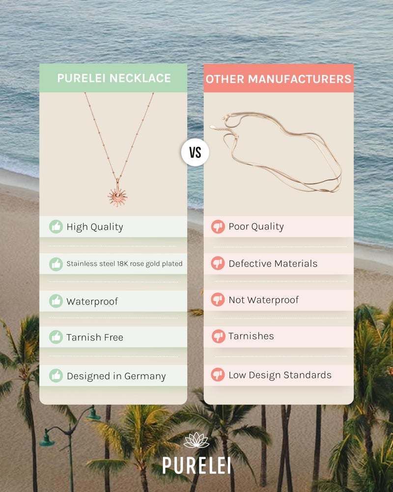 PureleiÂ® Sun Necklace: Waterproof & Adjustable, Chain with sun pendant, 20 to 22 inch adjustable length, 18K Gold plated stainless steel - rosegold - Image 4